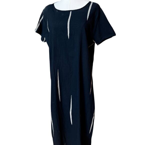 Uzi NYC Chai Dress Black Scratch Size M 100% Coarse Cotton with Wrinkle Effect - Picture 8 of 9